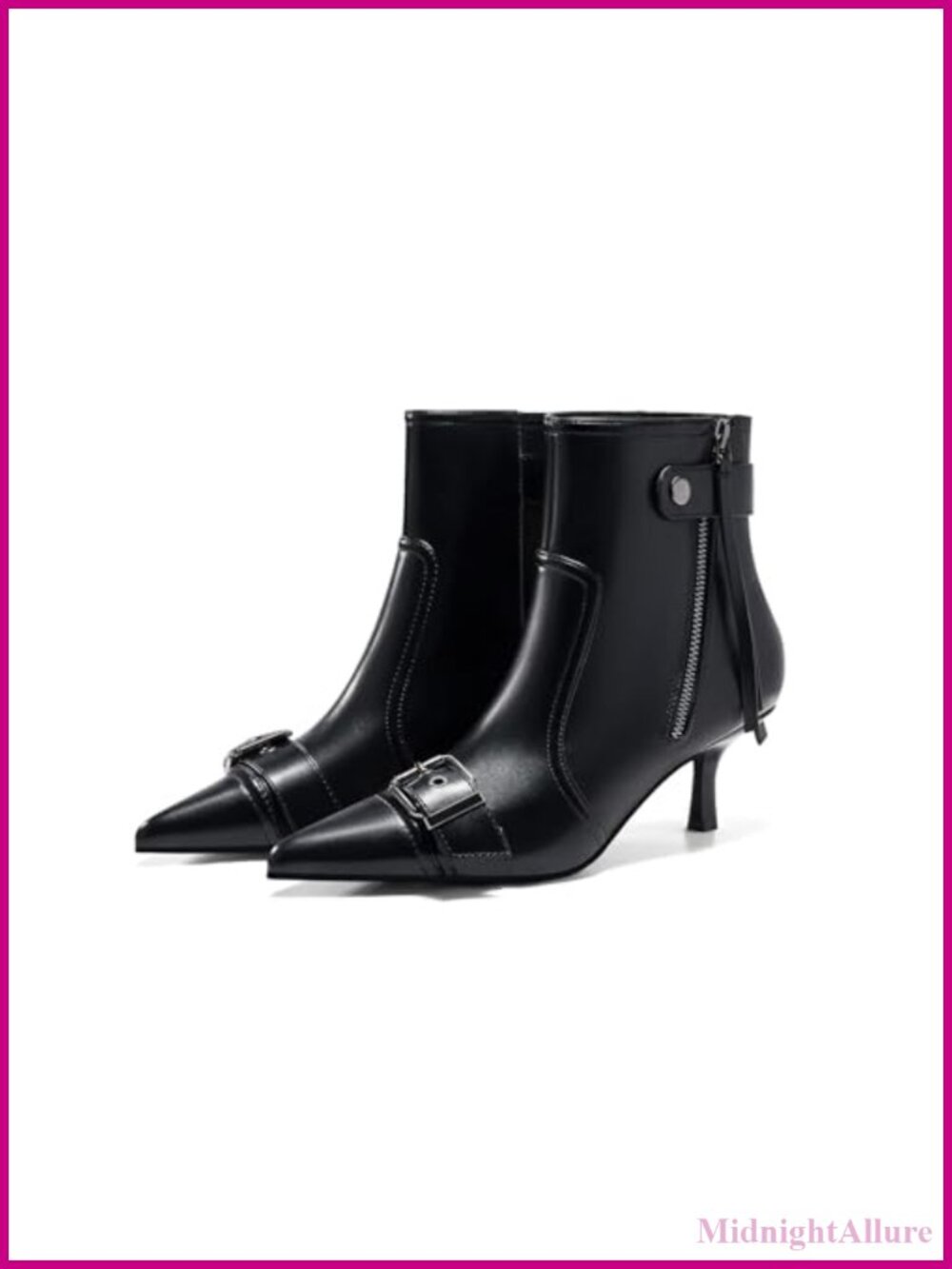 Faux Leather Kitten Heel Pointed Toe Ankle Boots Side Zipper Tassel Booties Fall